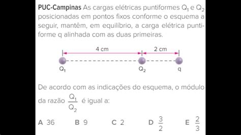 PUCCAMP As cargas elétricas puntiformes Q1 e Q2 posicionadas em