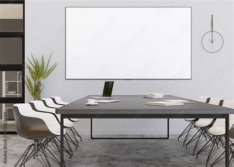 Conference Room With Blank Empty TV Screen Monitor Mock Up Business