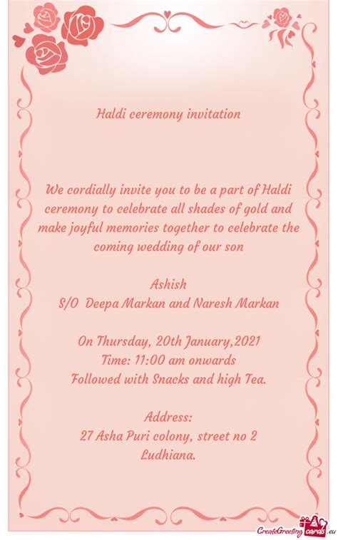 We Cordially Invite You To Be A Part Of Haldi Ceremony To Celebrate All