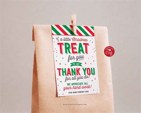 Christmas Treat Thank you Tag, Holiday Appreciation Gift Tags - Instan ...