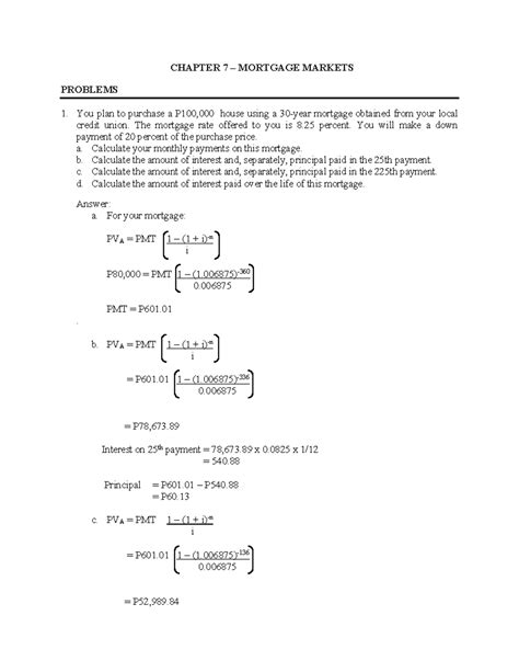 Mortgage Markets Q A - CHAPTER 7 – MORTGAGE MARKETS PROBLEMS You plan