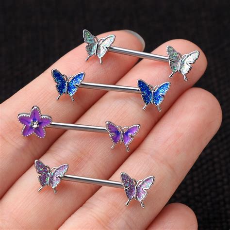 Nipple Barbell 14g Nipple Piercing Butterfly Nipple Jewelry Etsy