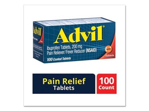 Advil 100 Count Pain Reliever Fever Reducer Coated Tablet 200mg