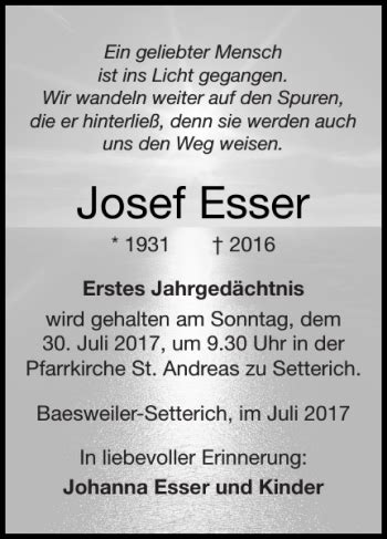 Traueranzeigen Von Josef Esser Aachen Gedenkt