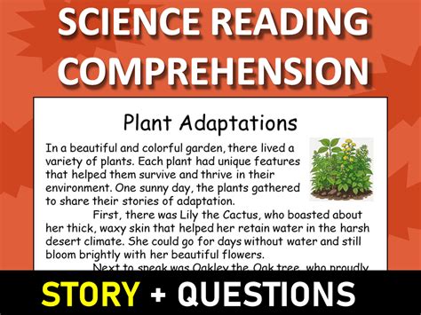 Plant Adaptations Reading Science Story Comprehension Questions Worksheet Teaching Resources