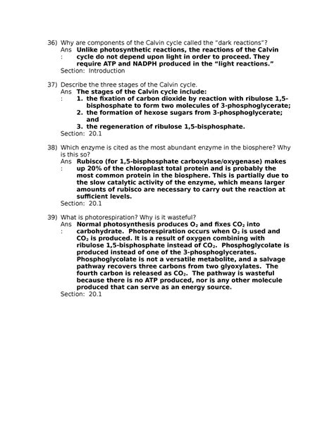 Biochem 2 Test 2 Essay Practice 36 Why Are Components Of The Calvin