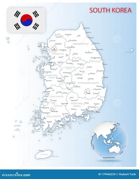 Detailed Map Of South Korea Administrative Divisions With Country Flag