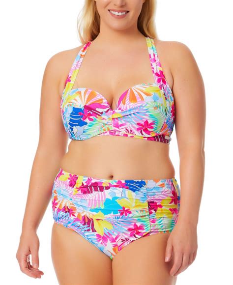 California Waves Plus Trendy Plus Size Tropical Print Underwire X Back