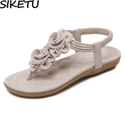 Siketu Women Comfortable Bohemia Ethnic Sandals Flat Heel Summer Woman Thong Sandals Flip Flop