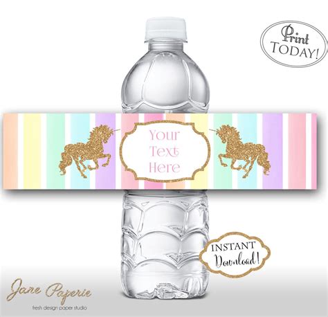 Instant Download Pastel Rainbow Unicorn Water Bottle Labels Etsy