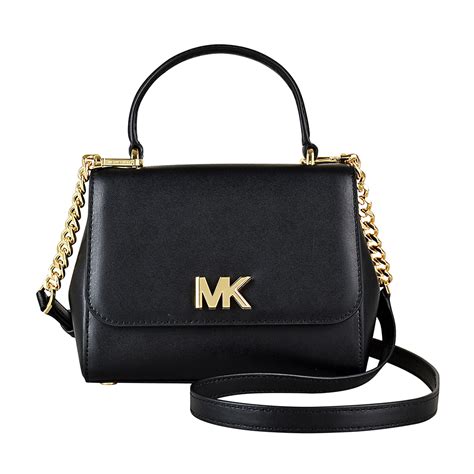 Mk Michael Kors Mott金字logo牛皮鏈帶轉釦手提斜背包小黑 手提包兩用包 Yahoo奇摩購物中心