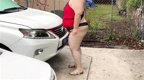 Sexy Big Ass Horny And Hot BBW With Big Tits Caught Masturbating Publicly In The Car And Gets