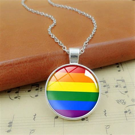 Buy Gay Pride Necklace Lesbian Rainbow Flag Art Glass Cabochon Pendant