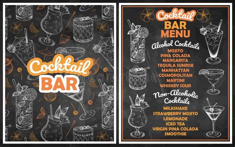 Chalk Drawing Cocktail Bar Menu Hand Drawn Alcohol Drinks Poster Stock Vector Illustration Of