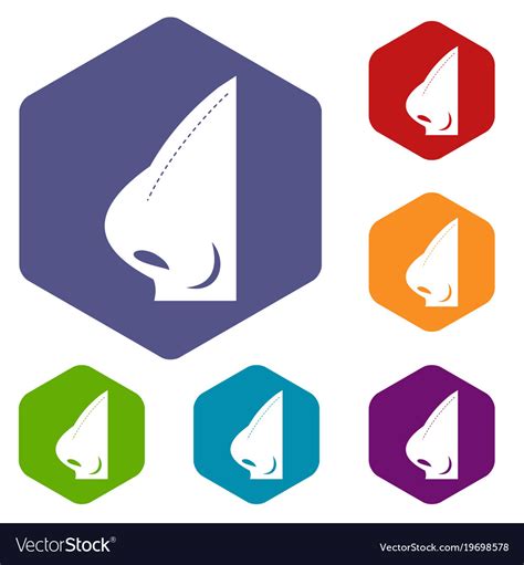 Rhinoplasty Nose Icons Set Hexagon Royalty Free Vector Image