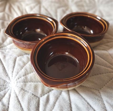 Porcelain Ceramic Onion Soup Crock Bowl 10 Ounce Set Of 4 Brown And