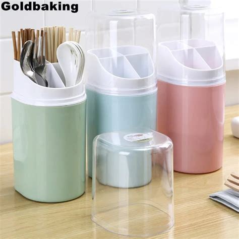 Goldbaking Compartment Plastic Kitchen Utensil Holder With Cover