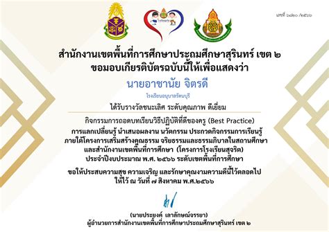 ชนะเลิศ นวัตกรรมวิธีปฏิบัติที่เป็นเลิศ Best Practice ระดับสำนักงานเขต