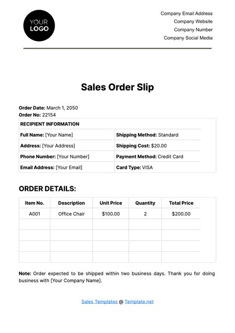 Free Sales Order Slip Template to Edit Online