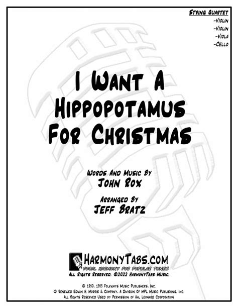 I Want A Hippopotamus For Christmas Hippo The Hero Arr Jeff Bratz