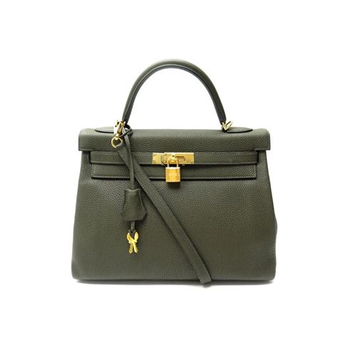 Sac A Main Hermes Kelly En Cuir Togo Vert