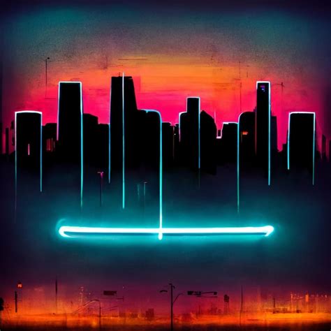 Premium Ai Image Brightly Lit City Skyline With Neon Lights In The