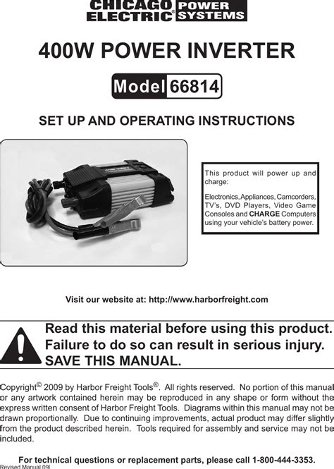 Harbor Freight 400 Watt Continuous 800 Peak Power Inverter Product Manual