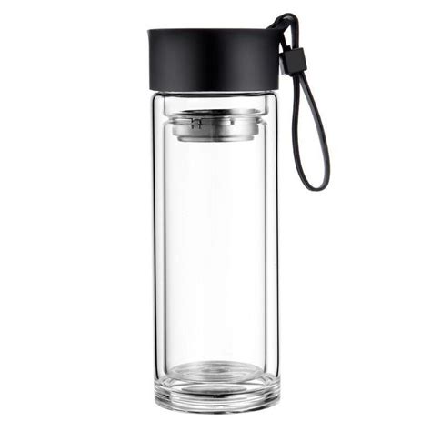 Double Wall High Borosilicate Glass Bottle Clear Filter Water Bottle In