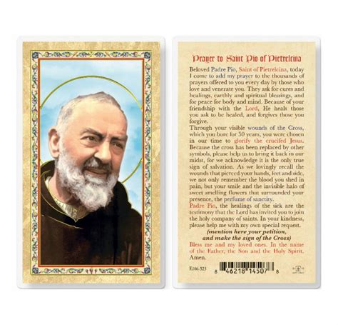 Prayer To St Pio Of Pietrelcina Gold Stamped Laminated Holy Card 25