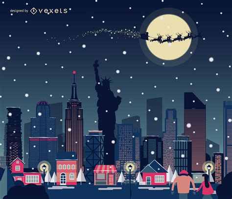 New York Christmas Skyline Snowing Vector Download