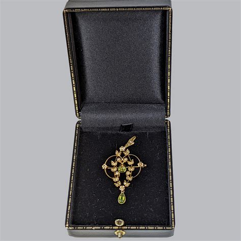 Antique Peridot Pendant Brooch With Beautiful Seed Pearl Accents