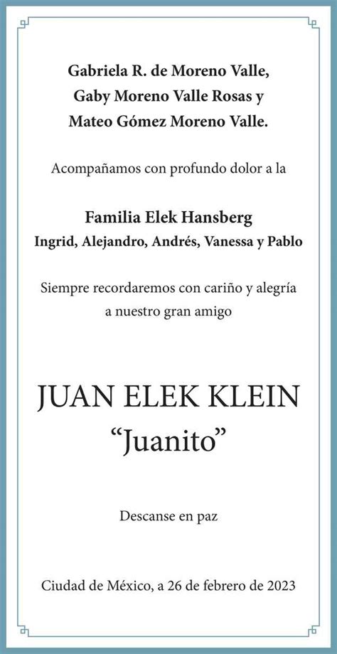 Se Or Juan Luis Elek Klein Obituario Esquela