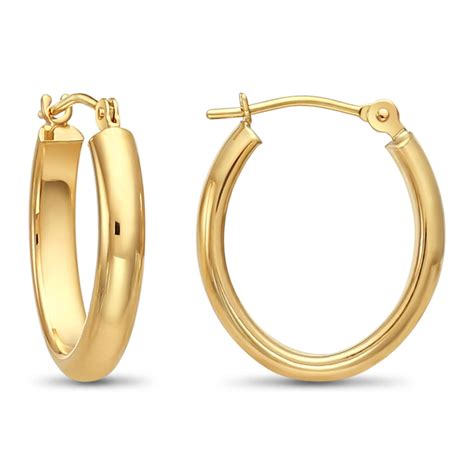 14k Solid Gold Oval Hoop Earrings With Half Round Tube Etsy