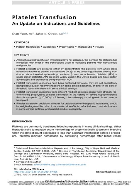 Platelet Transfusion 2021 | PDF | Platelet | Blood Transfusion