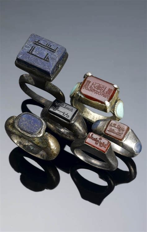 Six Islamic Silver Rings Set With Lapis Lazuli Carnelian And Onyx