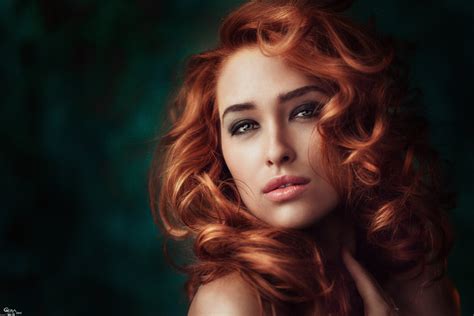 Download Curl Redhead Green Eyes Model Woman Face Hd Wallpaper By