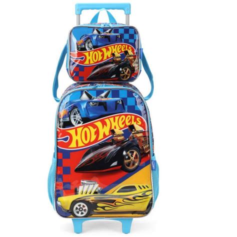Kit Mochila De Rodinha Infantil Hot Wheels Azul Lancheira Shopee Brasil