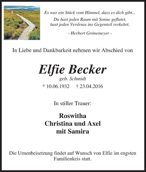 Traueranzeigen Von Elfie Becker Trauer In NRW De