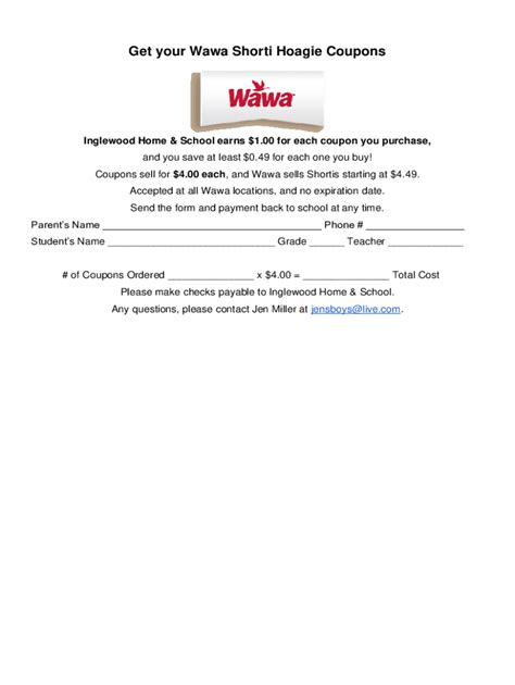 Fillable Online Wawa Hoagie Coupon Order Form Fax Email Print - pdfFiller