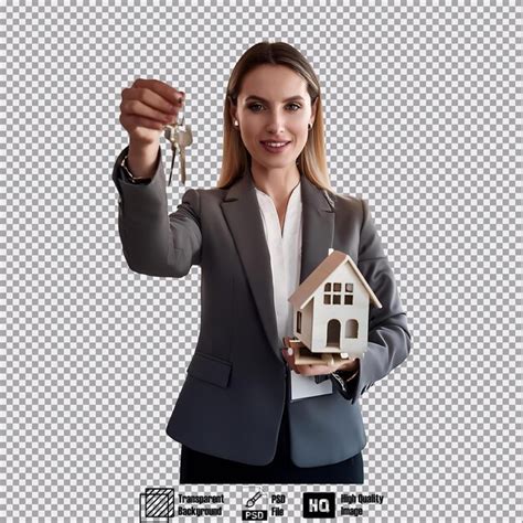 Real Estate Agent In Professional Attire Holding House Keys Standing