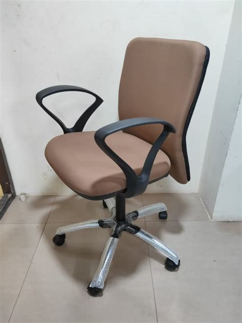 Leather Mid Back Revolving Staff Chair Fixed Arm Beige Black At Rs