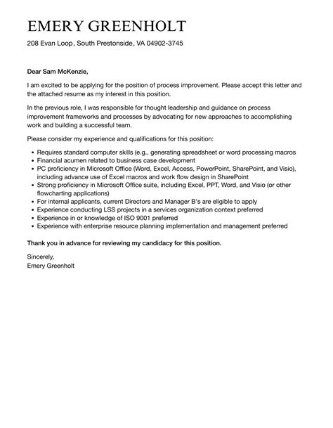 Process Improvement Cover Letter Velvet Jobs