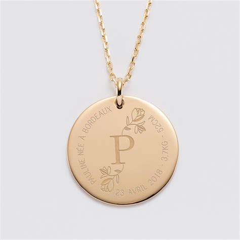 Pendentif Initiale Florale Personnalis M Daille Grav E Plaqu Or Mm