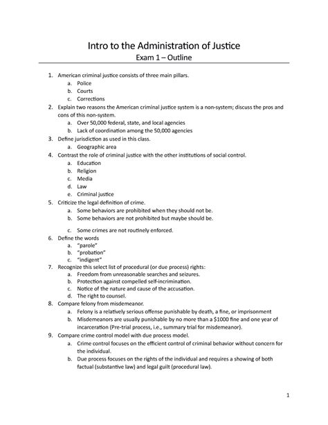 Exam Outline Intro To The Administration Of Justice Exam