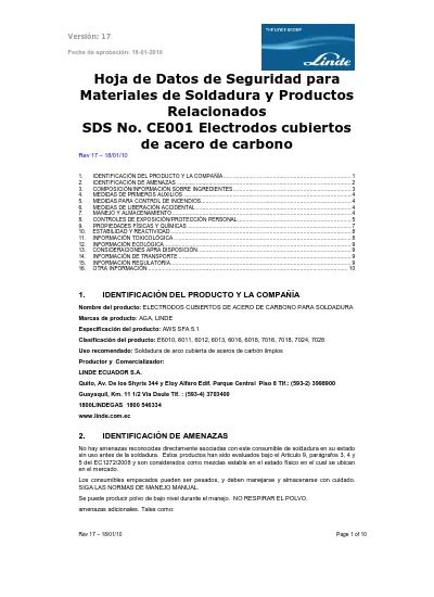 Hoja De Datos De Seguridad Para Materiales De Soldadura Y Productos