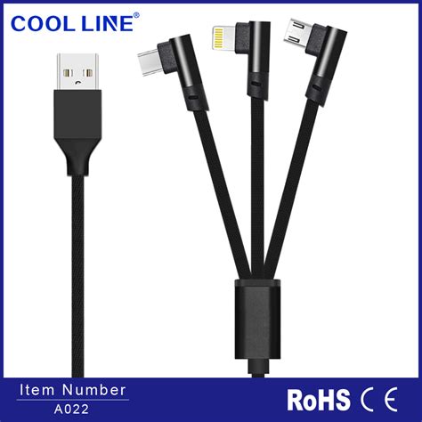 90 Degree Angled Fast Charging Usb Data Cable 3 In 1 Fabric Braided Mobile Game Micro Cable