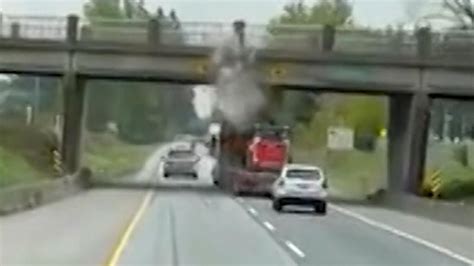 Loaded Truck Slams Into Highway Overpass In British Columbia Youtube