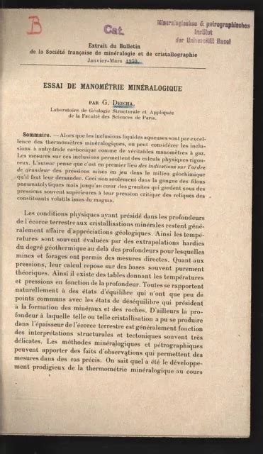 ESSAI DE MANOMÉTRIE MINÉRALOGIQUE Extrait du Bulletin de la Société