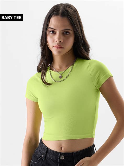 Buy Solids Limeade Blue Women Cropped Tops Online