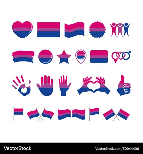 Bisexual pride flag and symbols many icon set Vector Image